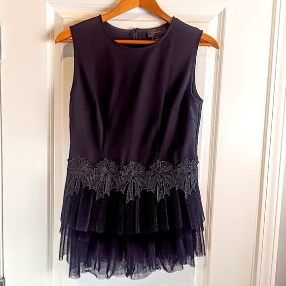 Gracia Black Applique Tiered Mesh Peplum Sleeveless Top NWT - Picture 1 of 5